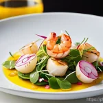 Home 16 유자 소스 활용법 - **Vibrant Yuzu Salad with Grilled Seafood:** A meticulously plated gourmet salad featuring a medley ...