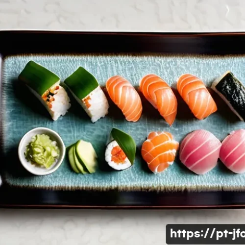 Home 24 스시 바 초밥 구성 - **Prompt:** A perfectly composed sushi platter, artfully arranged on a dark, rustic wooden table in ...